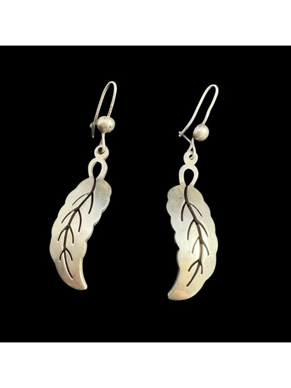 Earrings Taxco Sterling Silver Leaf Dangle Vintage Signed TV-48 Mexico - Picture 4 of 7